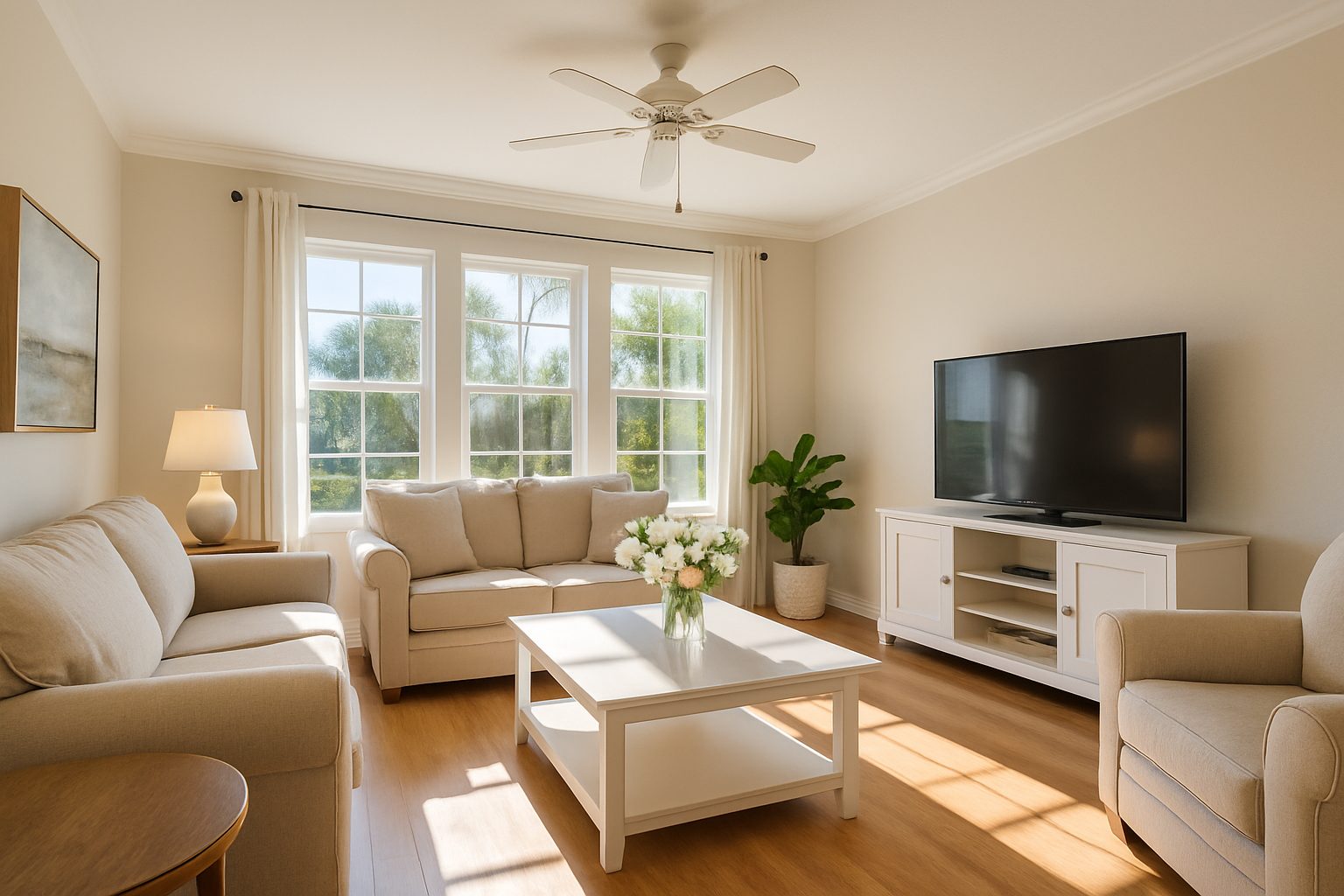 A bright, freshly cleaned living room in an Orlando home